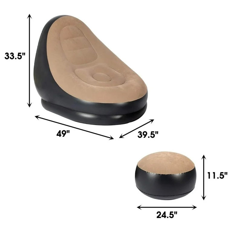 Inflatable Lounge Chair with Ottoman Blow Up Chaise Lounge Air Lazy Sofa Set for Indoor/Outdoor