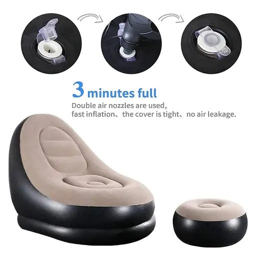 Inflatable Lounge Chair with Ottoman Blow Up Chaise Lounge Air Lazy Sofa Set for Indoor/Outdoor