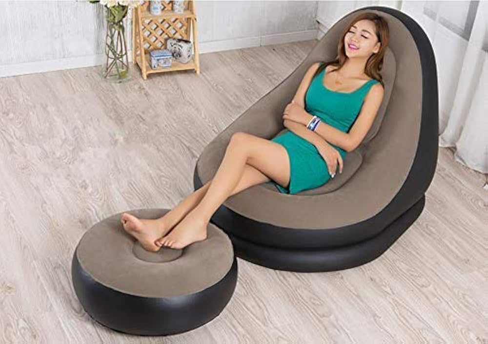 Inflatable Lounge Chair with Ottoman Blow Up Chaise Lounge Air Lazy Sofa Set for Indoor/Outdoor