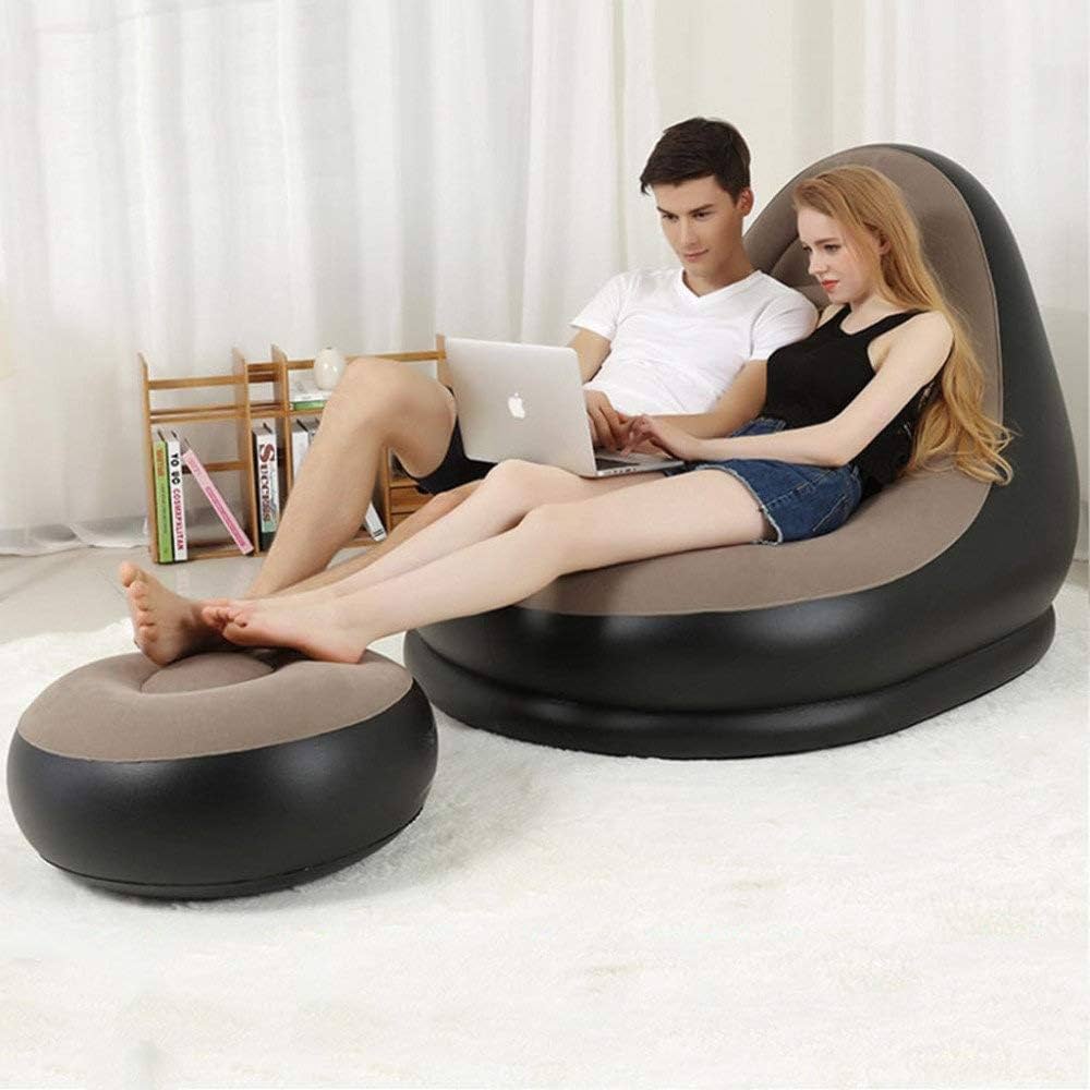 Inflatable Lounge Chair with Ottoman Blow Up Chaise Lounge Air Lazy Sofa Set for Indoor/Outdoor