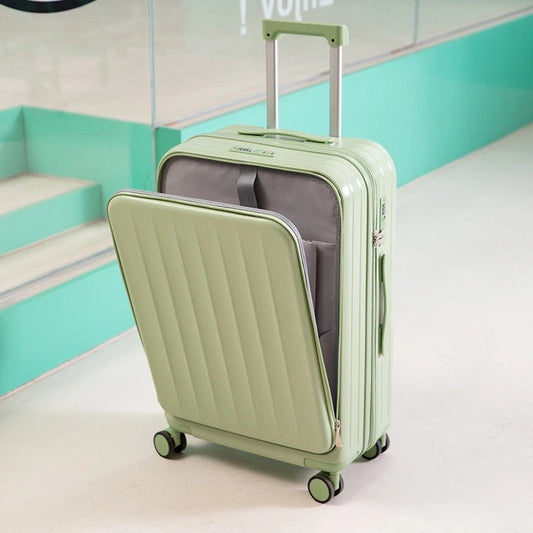 Front Open Luggage Suitcase with Cup Holder and USB Port.